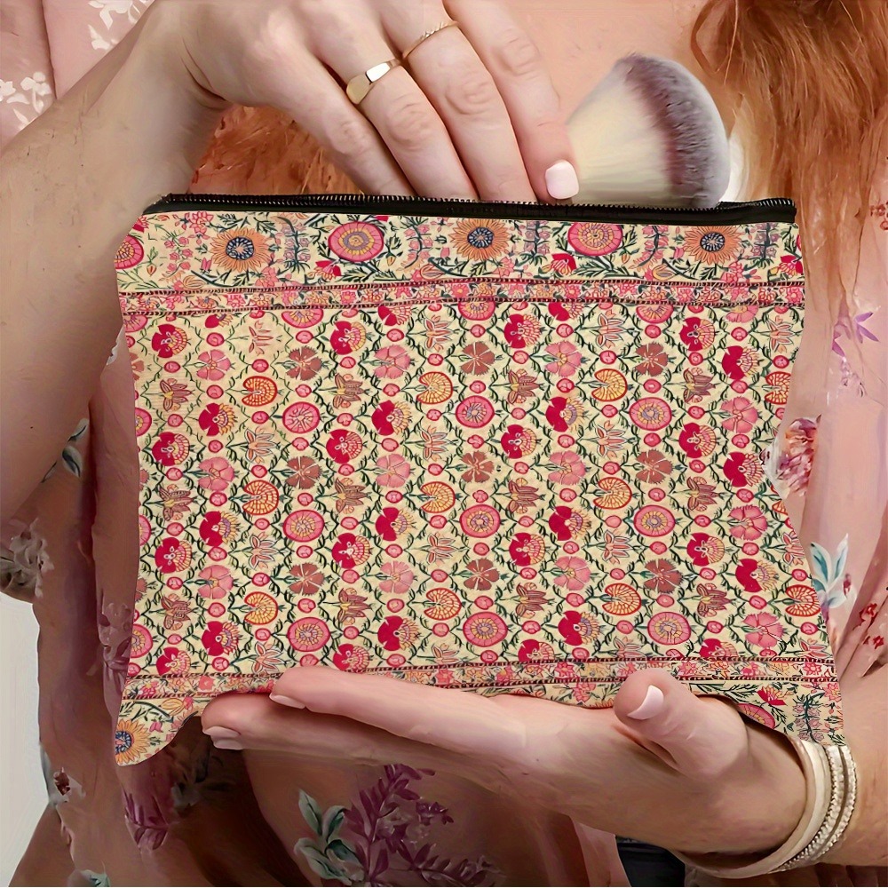 Travel Accessories India - ヴィンテージボヘミアンメイクアップバッグ インド刺繍コスメティックバッグ 軽量折りたたみ式トラベルコスメティックオーガナイザー、トイレタリーケース