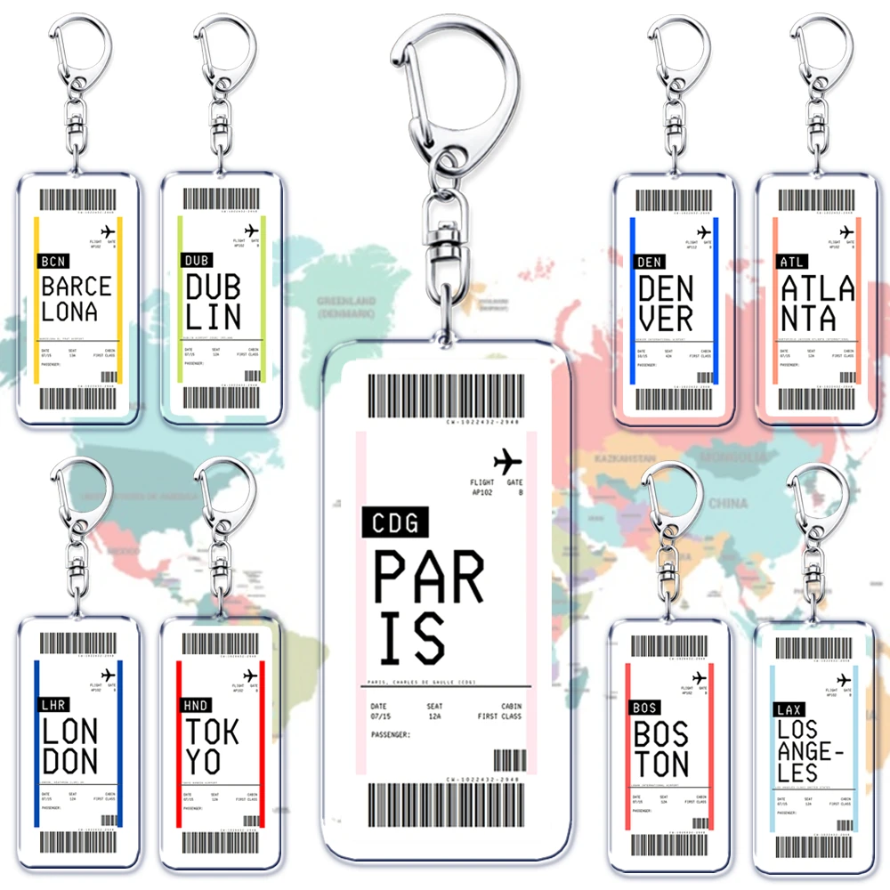 Travel Accessories India - 飛行機チケット搭乗券キーホルダーボストンパリ東京ニューヨークキーホルダーアクセサリーバッグキーチェーンリングジュエリー旅行ギフト