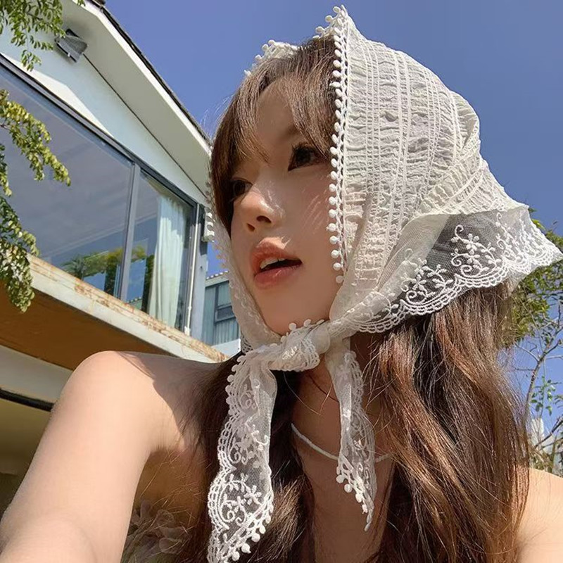 フレンチシックなアリスホワイトレーストライアングルヘアラップ - Travel Accessories Aesthetic のレビューと価格