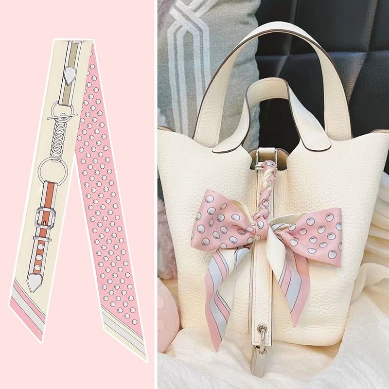 女性の夏のピンクの水玉模様のスカーフバッグリボン装飾ハンドル - Travel Accessories Aesthetic のレビューと価格