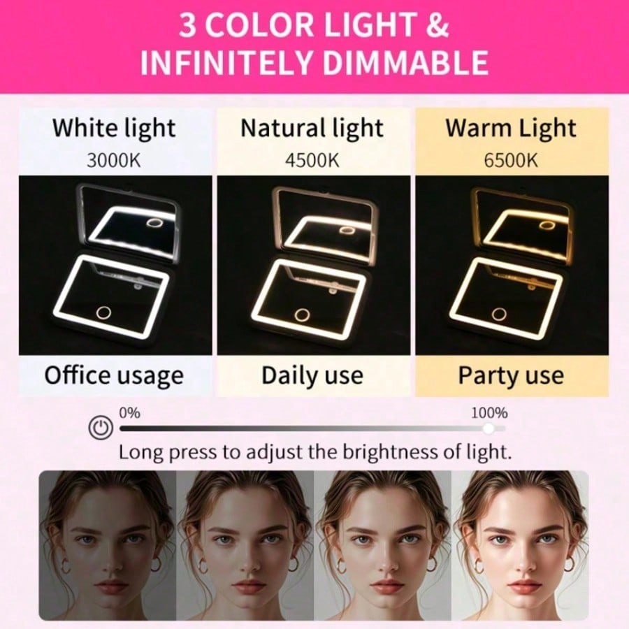 タッチスクリーン付きLEDメイクアップミラー。3つの照明モー - Travel Accessories As Gifts のレビューと価格